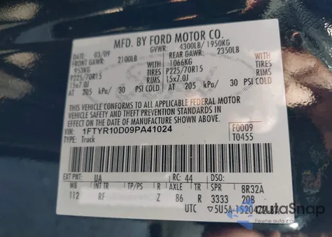 2009 Ford Ranger Sport/Xl/Xlt из США, поврежденный, VIN 1FTYR10D09PA41024